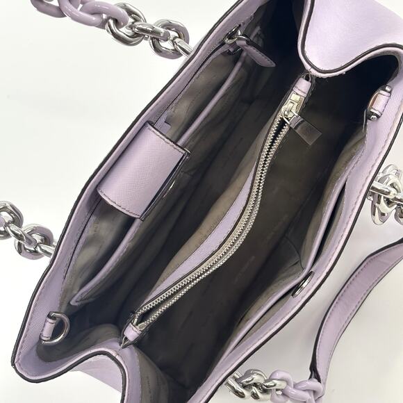 MICHAEL KORS Cynthia Convertible Satchel Purple Crossbody Dual Chain Handles - Picture 9 of 14